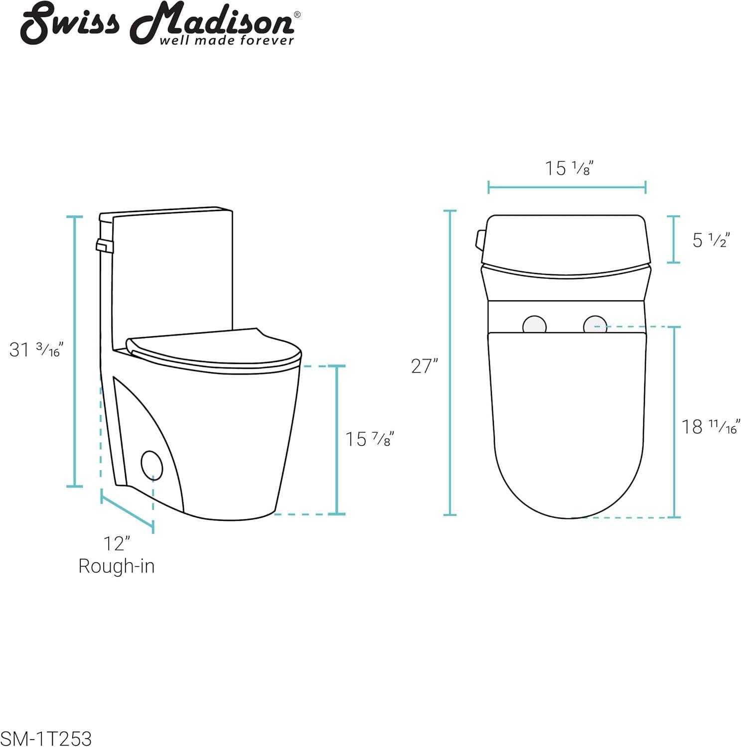 St. Tropez One Piece Elongated Toilet Dual Vortex Flush 1.28 gpf