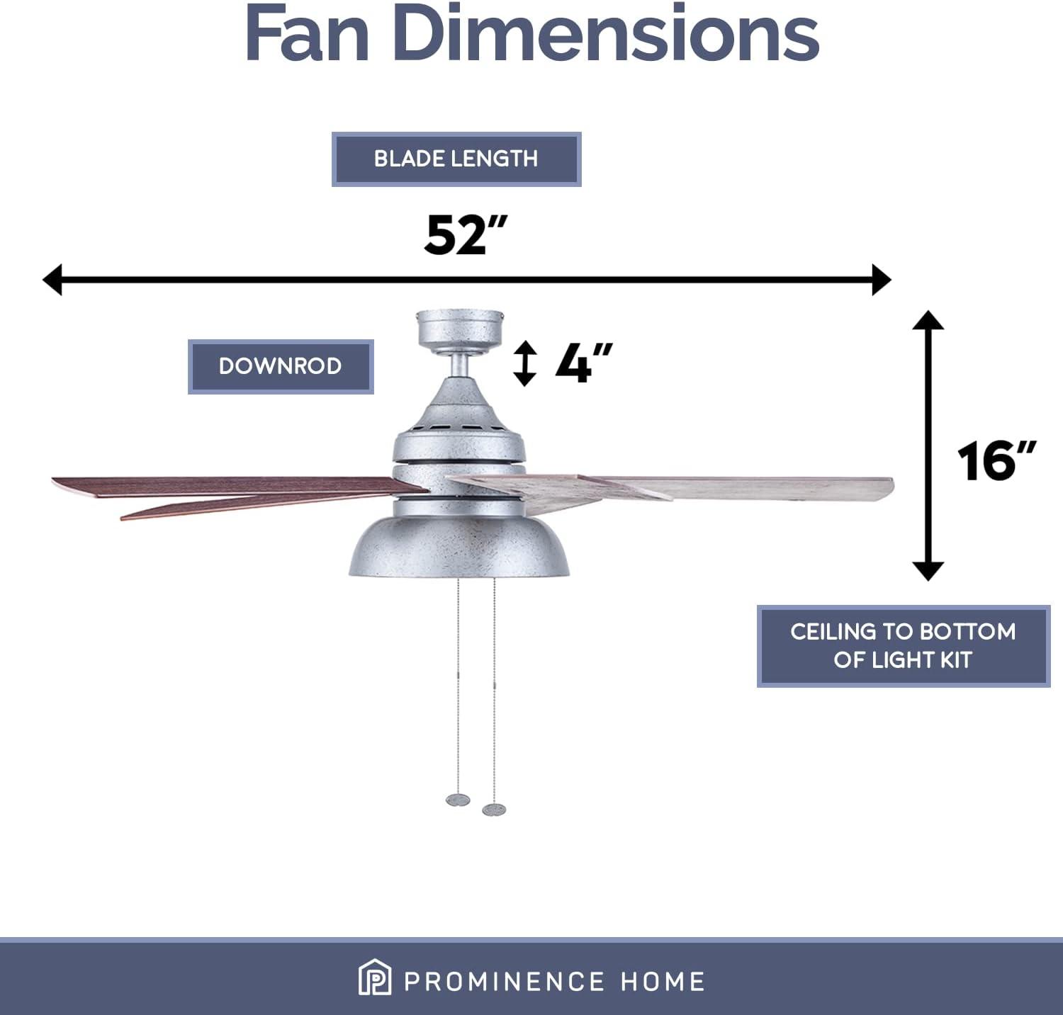 Prominence Home 51660-45 Brightondale Ventilador de Techo LED para Interiores y Exteriores de Estilo Industrial de 52 Pulgadas con Luz - Galvanizado