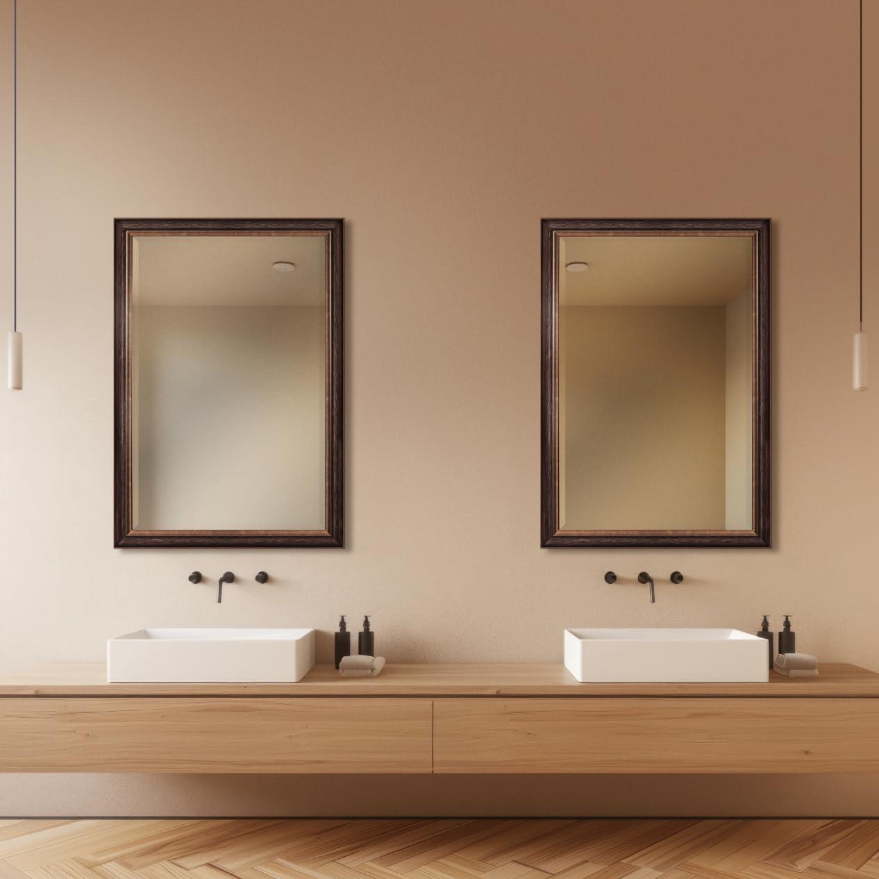 Head West Bronze & Copper Oil-Rubbed Framed Rectangle Wall Mirror with 4 D-Ring Hangers - 28" x 40"