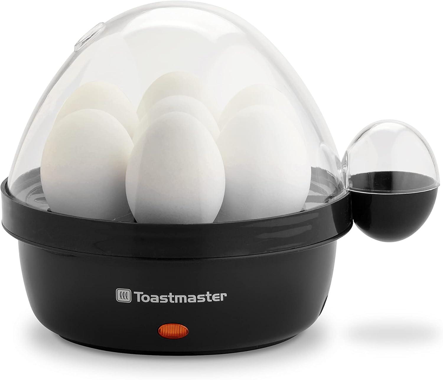 Toastmaster Rapid Electric Egg Cooker with Auto-Off, 7 Egg Capacity for Soft, Medium and Hard Boiled Eggs, Poaching Tray, Black