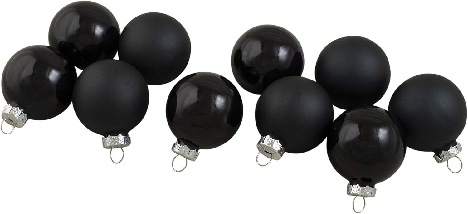 10-Piece Shiny and Matte Black Glass Christmas Ball Ornament Set