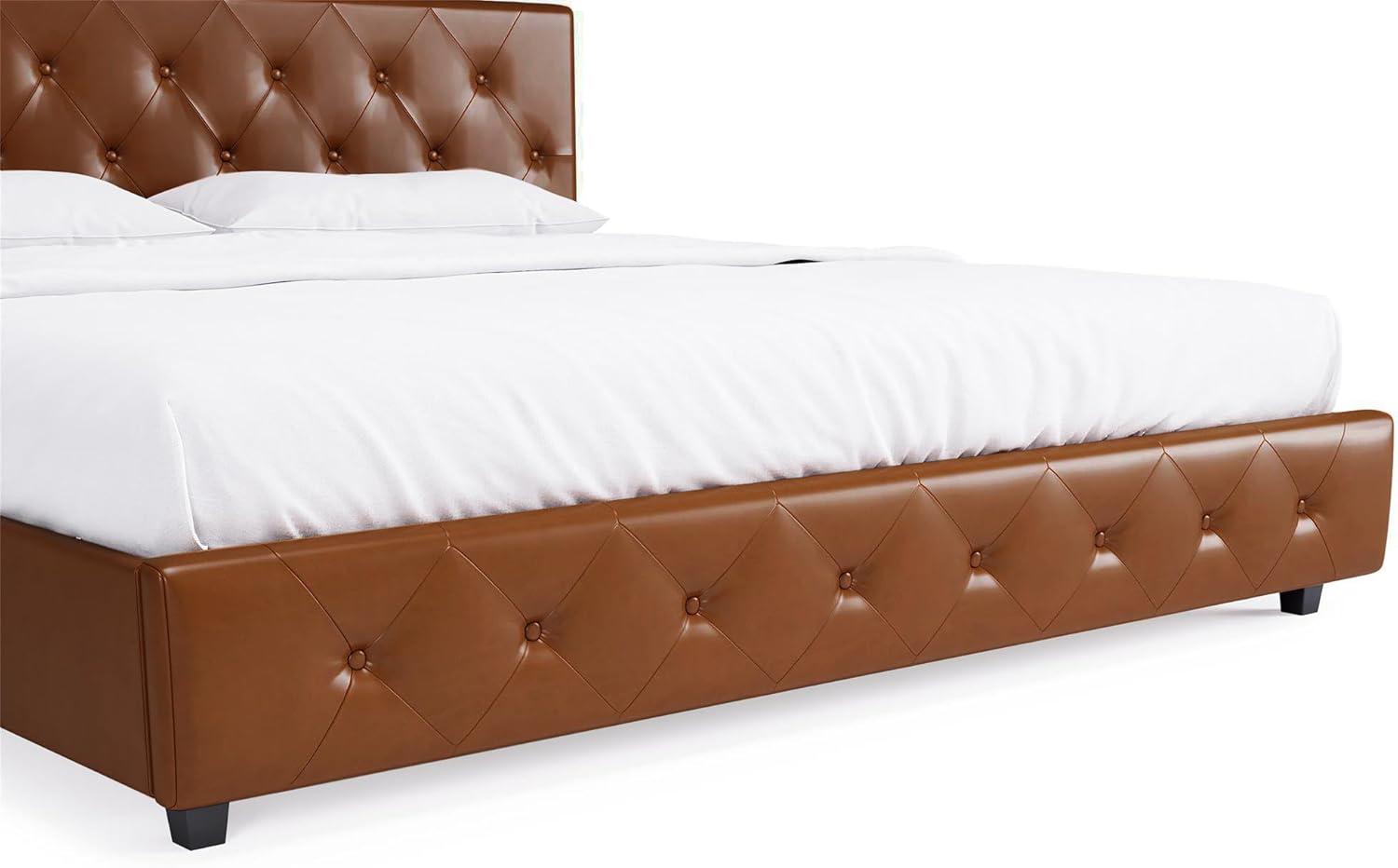 DHP Dakota Upholstered Platform Bed, King, Camel Faux Leather