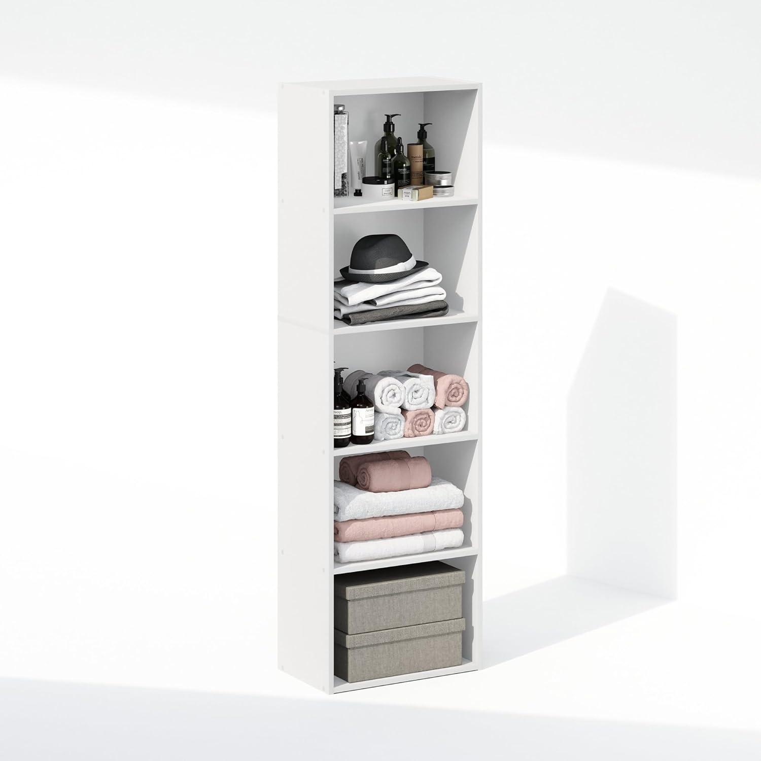 Furinno Reed 5-Tier Reversible Color Open Shelf Multipurpose Bookcase, Storage Organizer, White