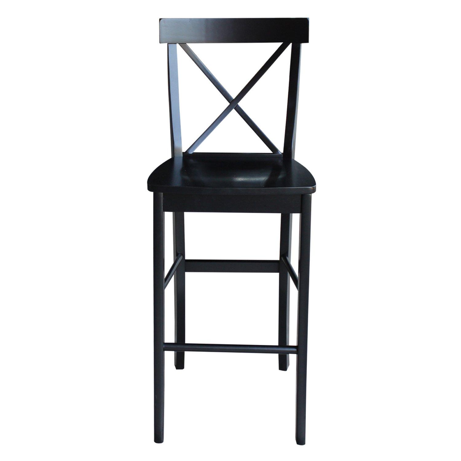 30" Torino X Back Wood Barstool - Black - Linon: Solid Rubberwood, Unupholstered, Armless