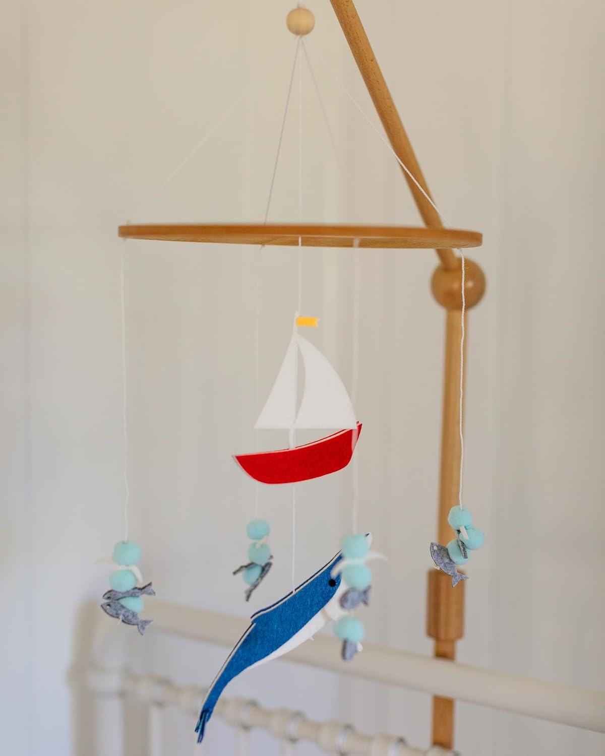 Sorrel + Fern Baby Crib Mobile (Whale and Sailboat Ocean) - Baby Shower Gift Nursery Decoration for Boys & Girls