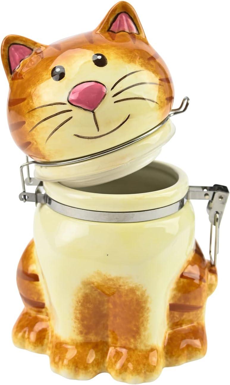 Hand-Painted Ceramic Cat Storage Jar with Hinged Lid