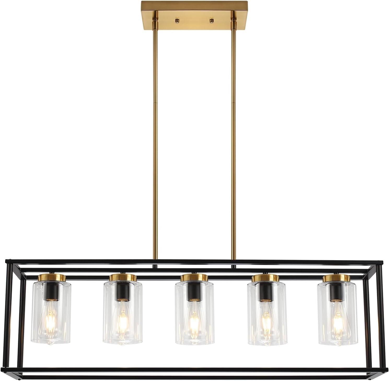 Modern Black and Brass 5-Light Island Chandelier with Glass Shades