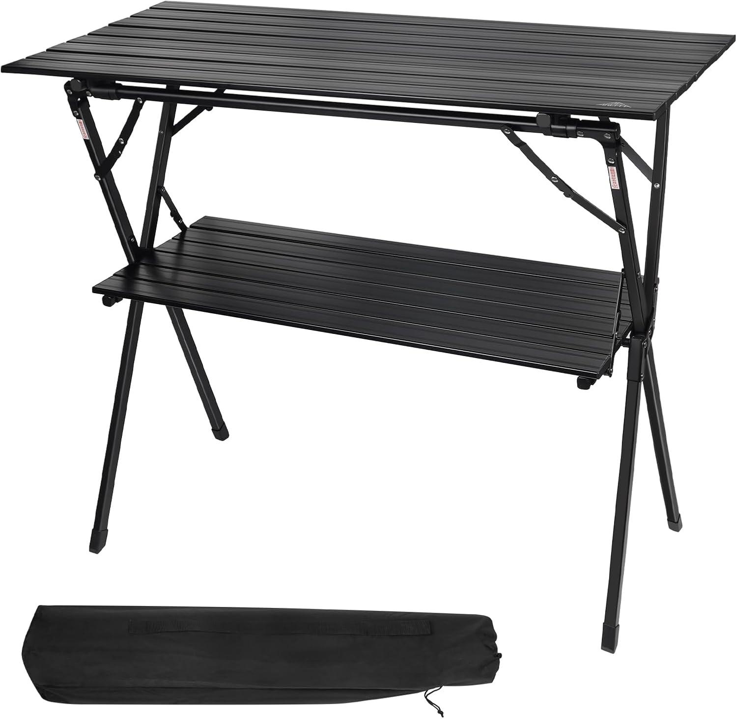 AREFFA Folding Camping Table, Portable Lightweight Foldable Large Camp Tables with Carry Bag, Double-layer Aluminum Outdoor Cooking Table