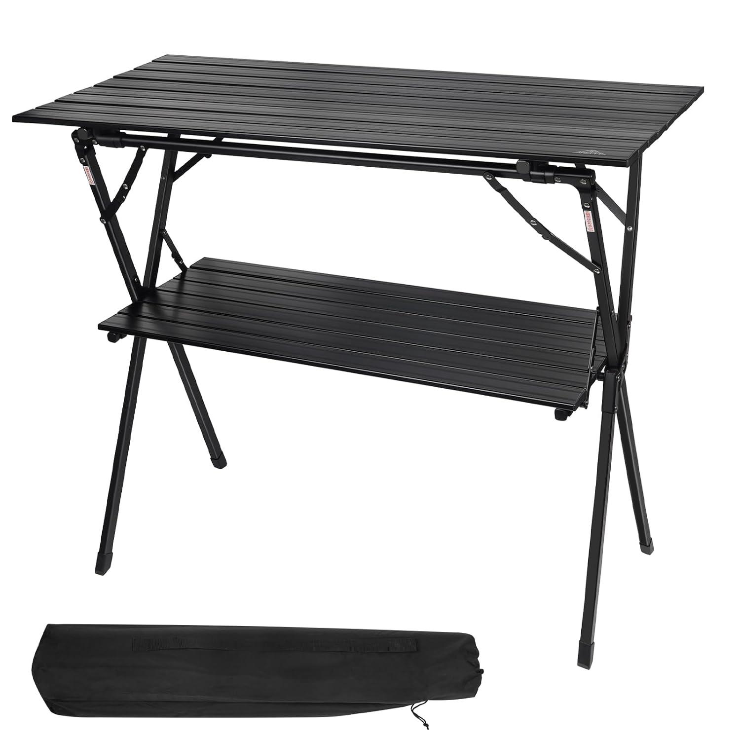 AREFFA Folding Camping Table, Portable Lightweight Foldable Large Camp Tables with Carry Bag, Double-layer Aluminum Outdoor Cooking Table