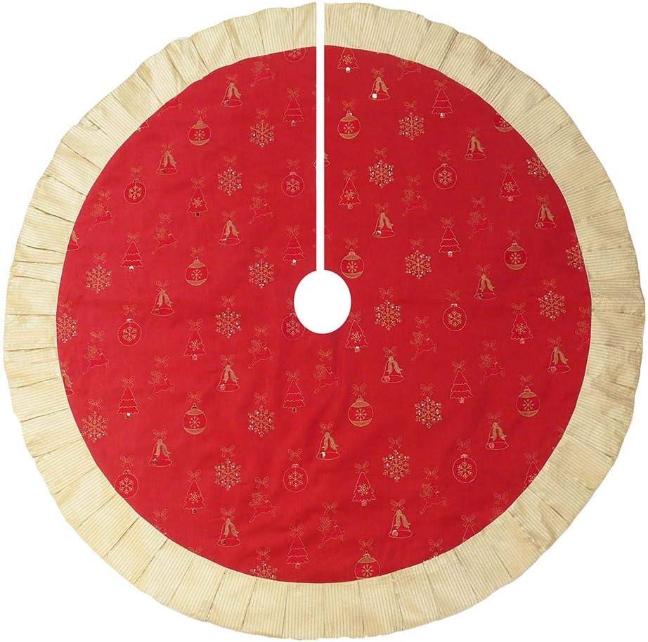 60-Inch Red and Gold Polyester Christmas Tree Skirt