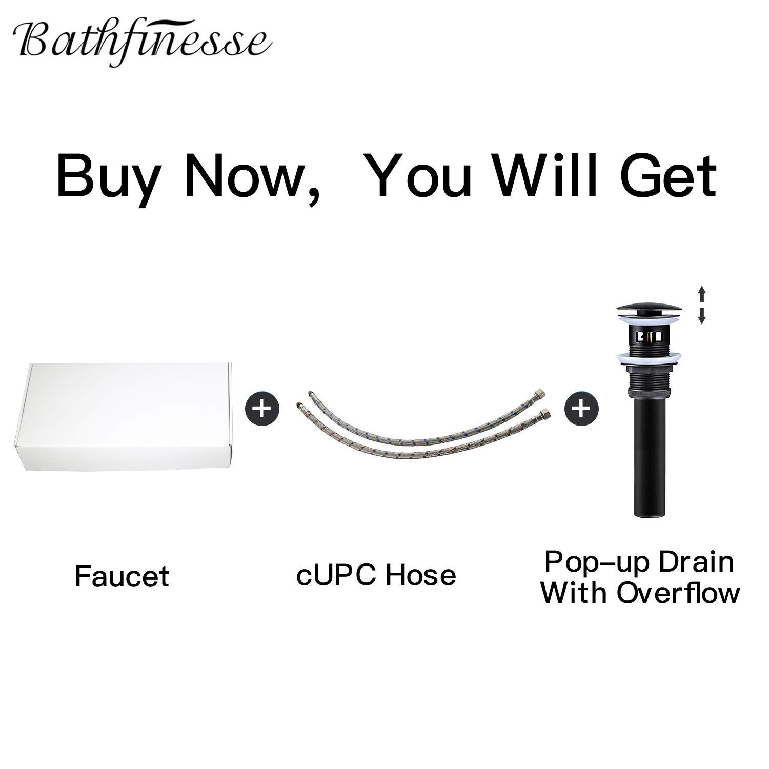 Black Bathroom Faucet Widespread Bathroom Faucets for Sink 3 Hole Matte Black 8 Inch Two Handle Matching Pop Up Drain Stopper Waterfall Farmhouse Lavatory Water Supply Line by Bathfinesse