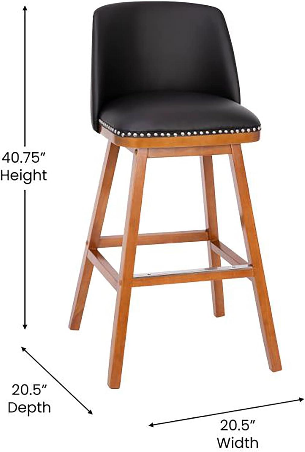 Flash Furniture 2 Pack Commercial Walnut Finish Wood Barstools with Nail Trim-Charcoal Faux Linen