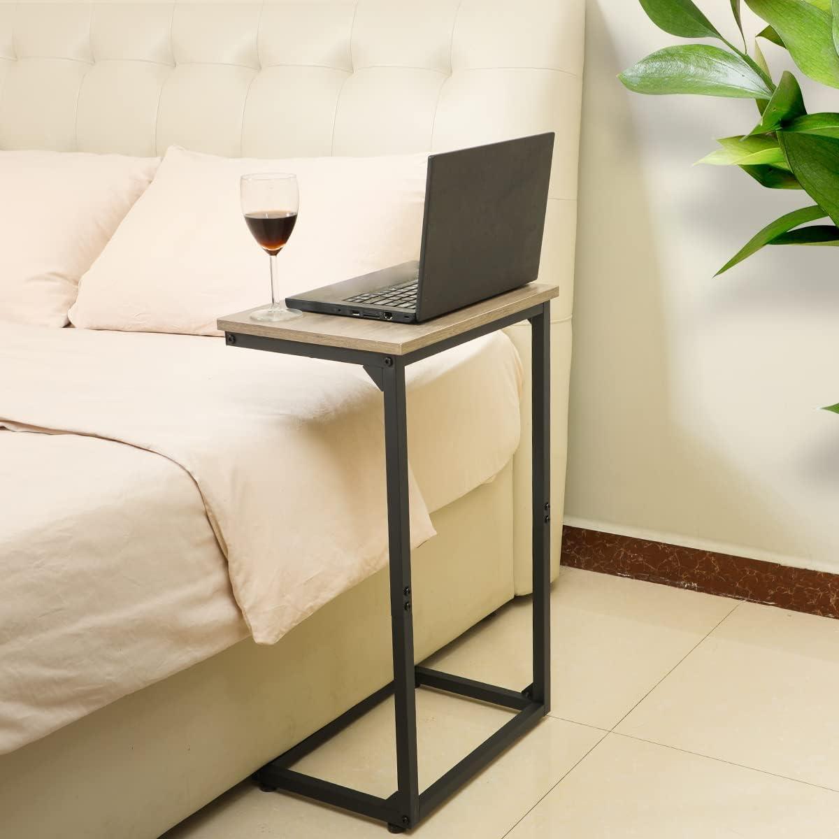 Set of 2 Grey C-Shaped End Tables with Shelves and Power Outlets