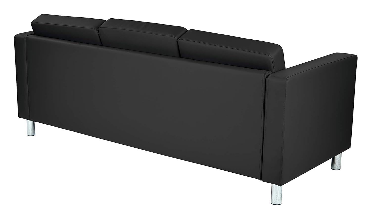 Modern Pacific Black Faux Leather Sofa with Silver Finish Legs