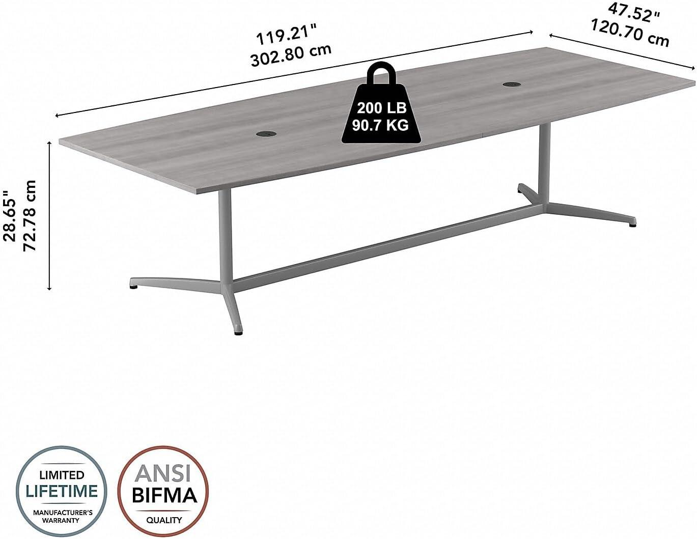 120W x 48D Boat Shaped Conference Table with Metal Base