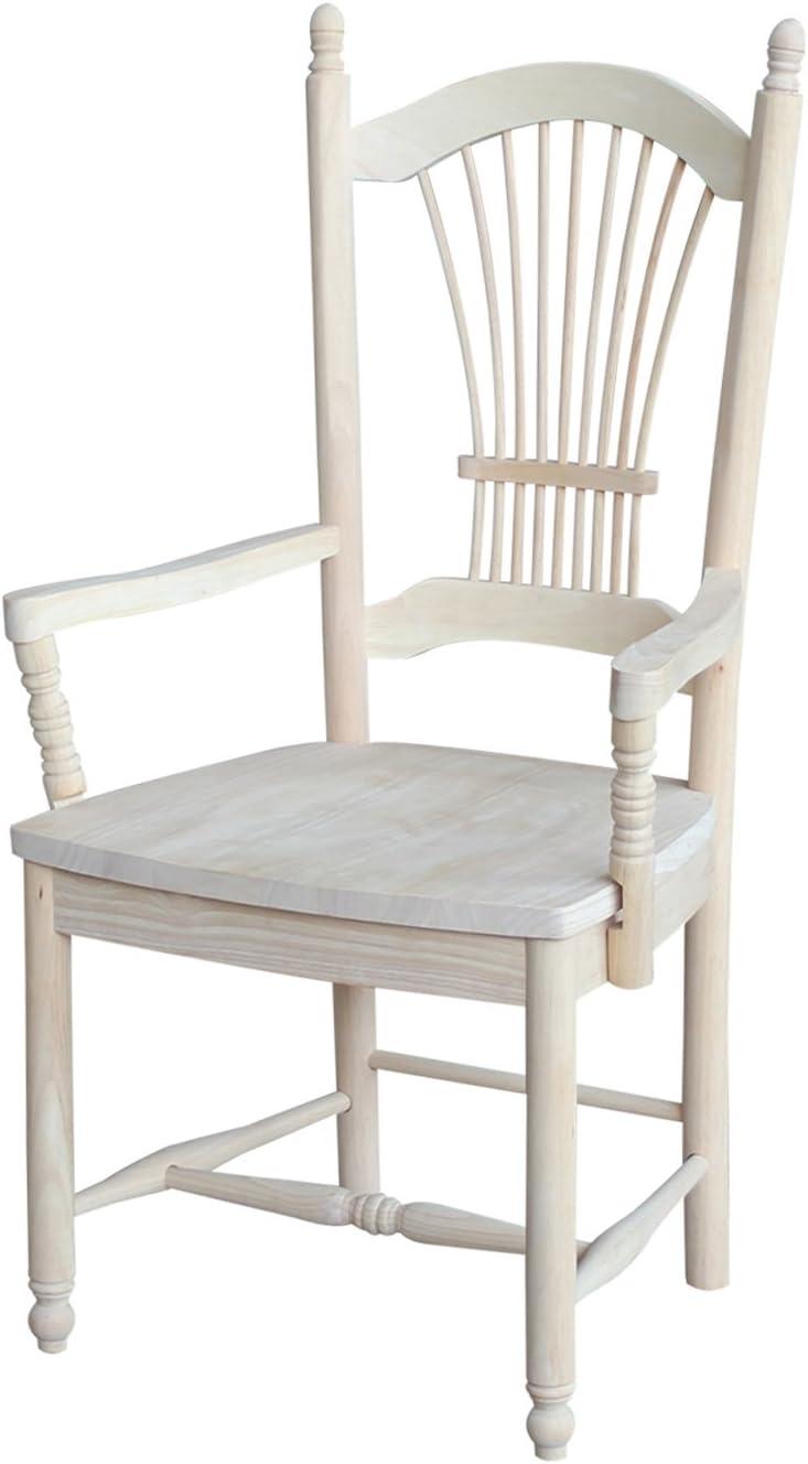 International Concepts Sheafback Armchair Unfinished: Rubberwood Frame, Farmhouse Style, 225 lb Capacity