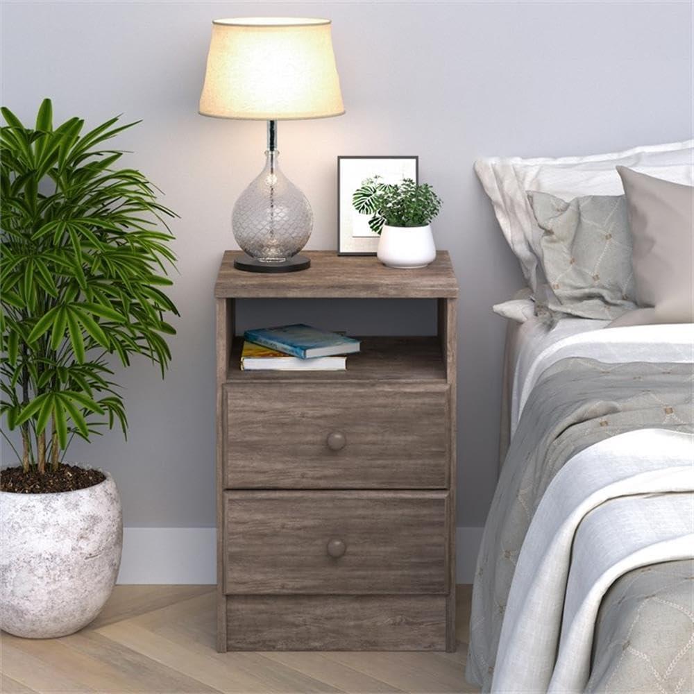 Prepac Astrid 2-Drawer Nightstand with Open Shelf, Drifted Gray