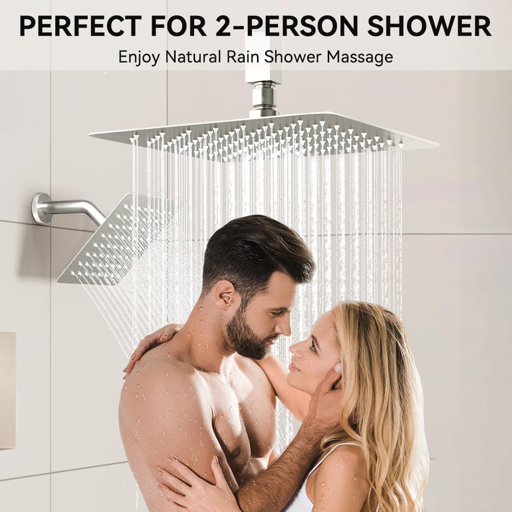 Revitalize 3-Function 12 Inch Wall Mount Rainfall Thermostatic Shower System with 6 Body Jets