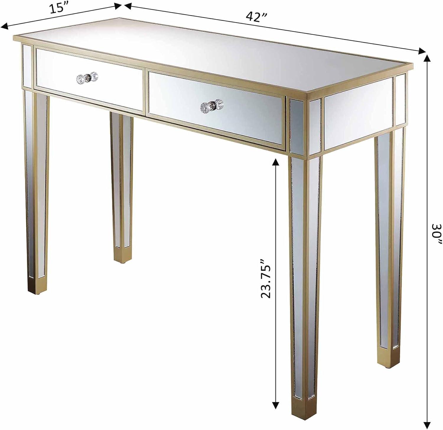 Chic Champagne Mirrored 2-Drawer Console Desk with Crystal Knobs