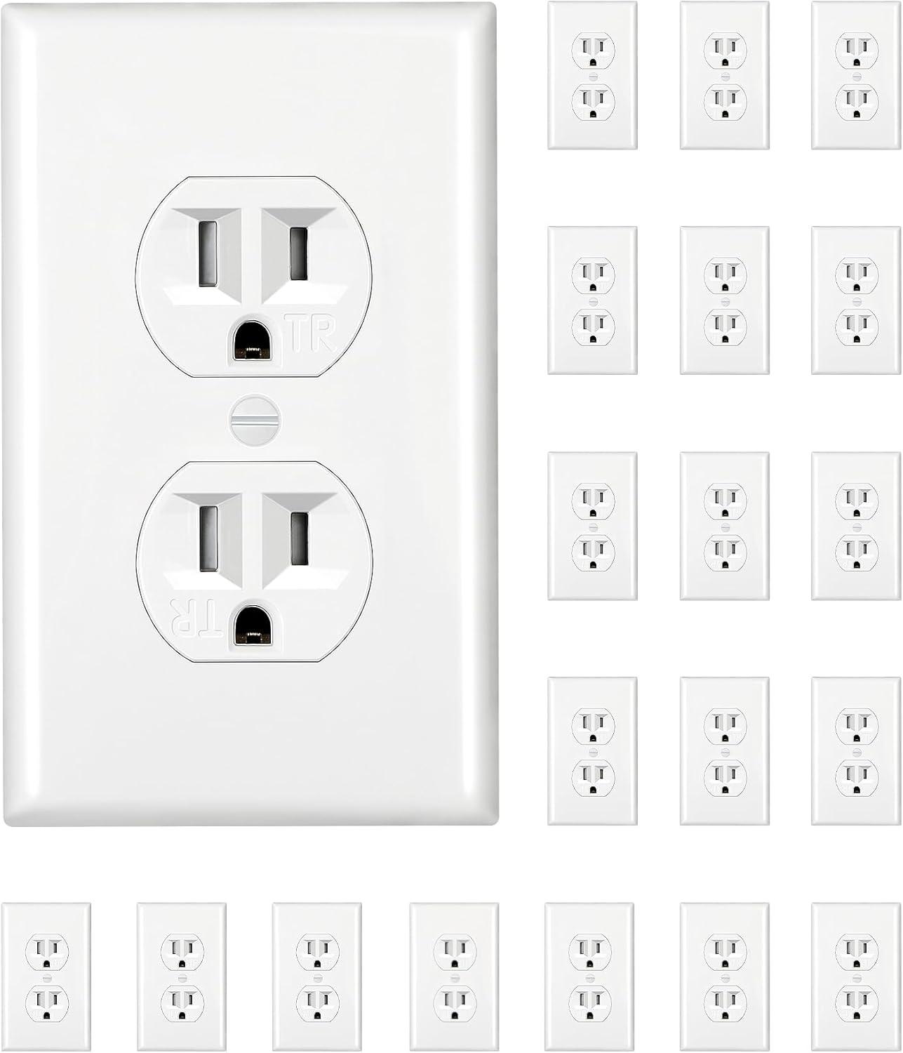 White Tamper Resistant Duplex Outlet with Wall Plate, 15A, 20-Pack