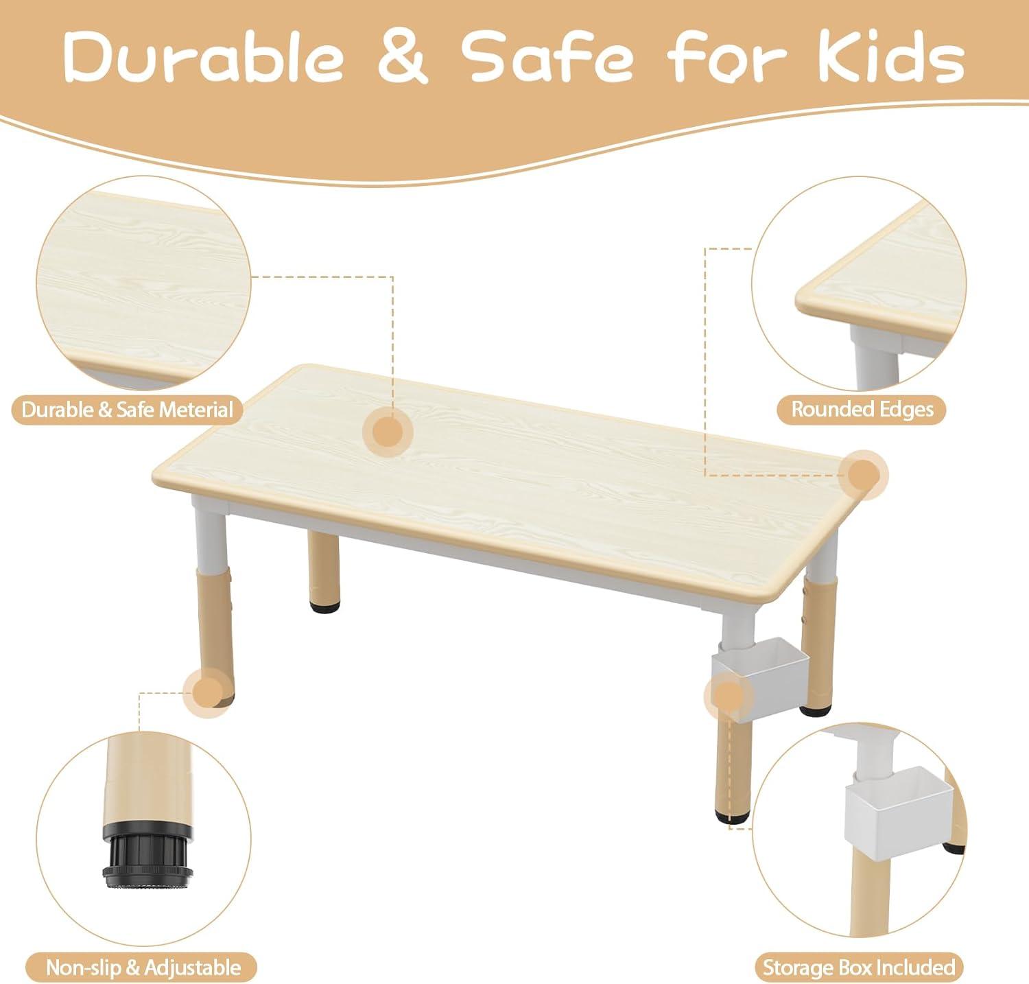 Brelley Kids Table and 6 Chairs Set, Height Adjustable Toddler Desk and Chair Set, Graffiti Desktop, Classroom/Daycare/Home, Children Multi-Activity Table for Ages 2-8