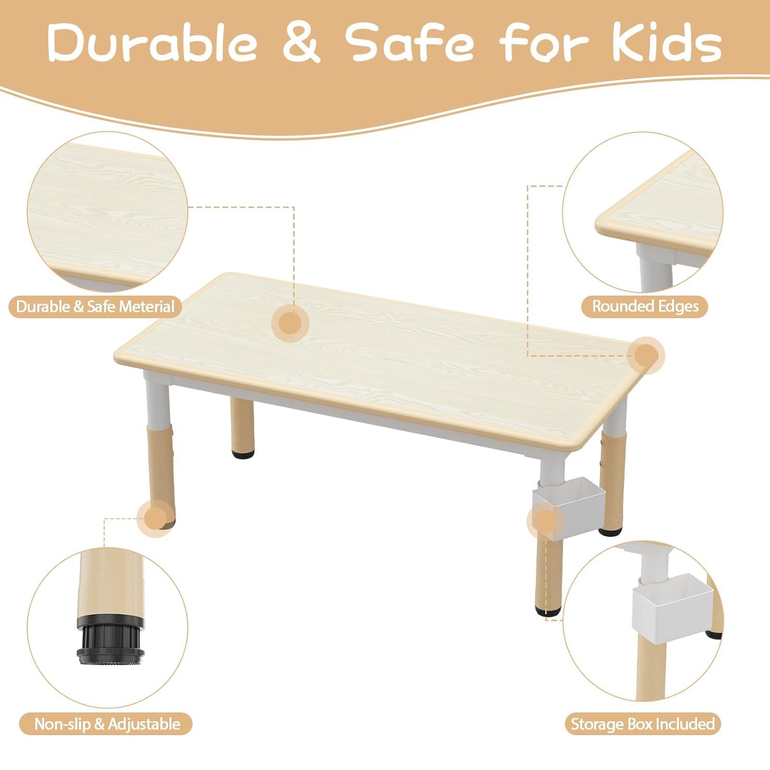 Brelley Kids Table and 6 Chairs Set, Height Adjustable Toddler Desk and Chair Set, Graffiti Desktop, Classroom/Daycare/Home, Children Multi-Activity Table for Ages 2-8