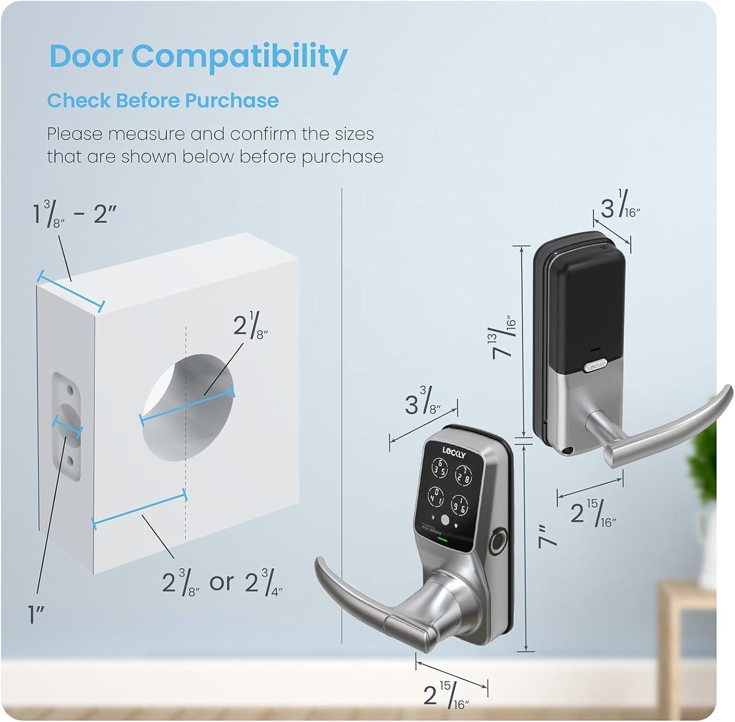 Lockly Secure Plus Bluetooth Smart Door Lock, Keyless Entry with PIN Genie® Digital Keypad, 3D Biometric Fingerprint Sensor Front Door Lock with Handle, Voice Control & Auto Lock - Latch Edition