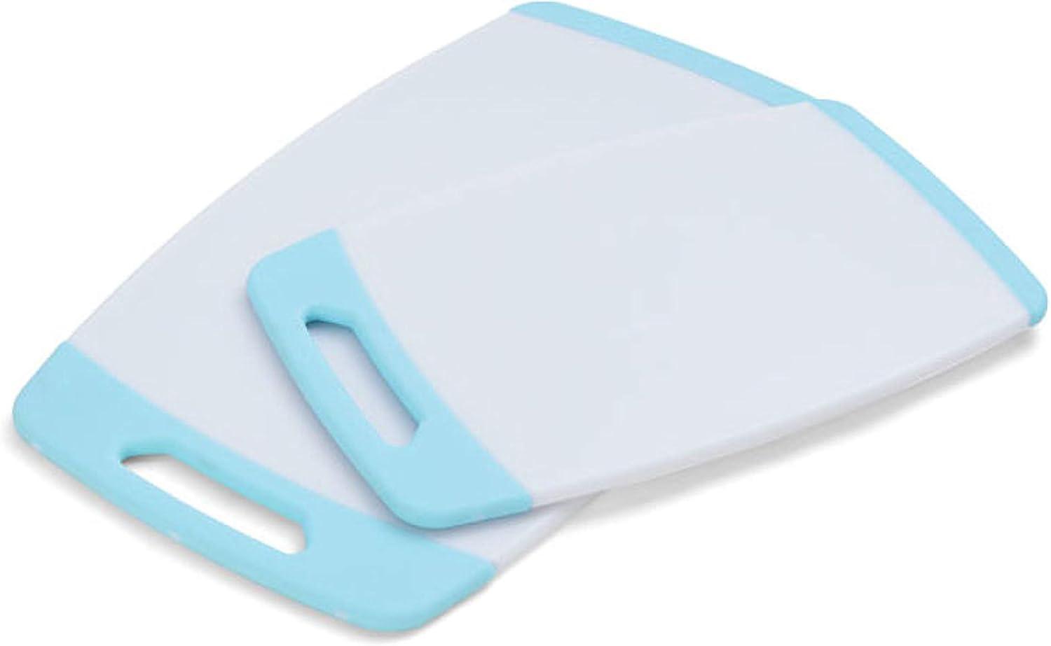 White and Aqua Plastic 2-Piece Non-Slip Cutting Board Set