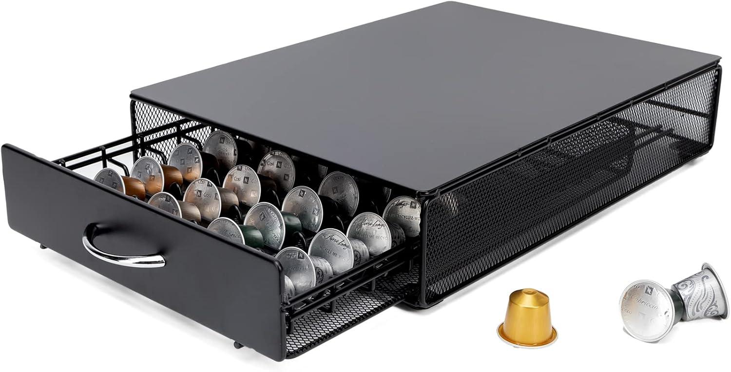 Coffee Pod Holder Storage Drawer Compatible With Nespreso Vertuoline/Lavazza Blue Capsules,40 Capacity Coffee Pods Storage Organizer for Vertuoline Pods for Coffee Station, Black.