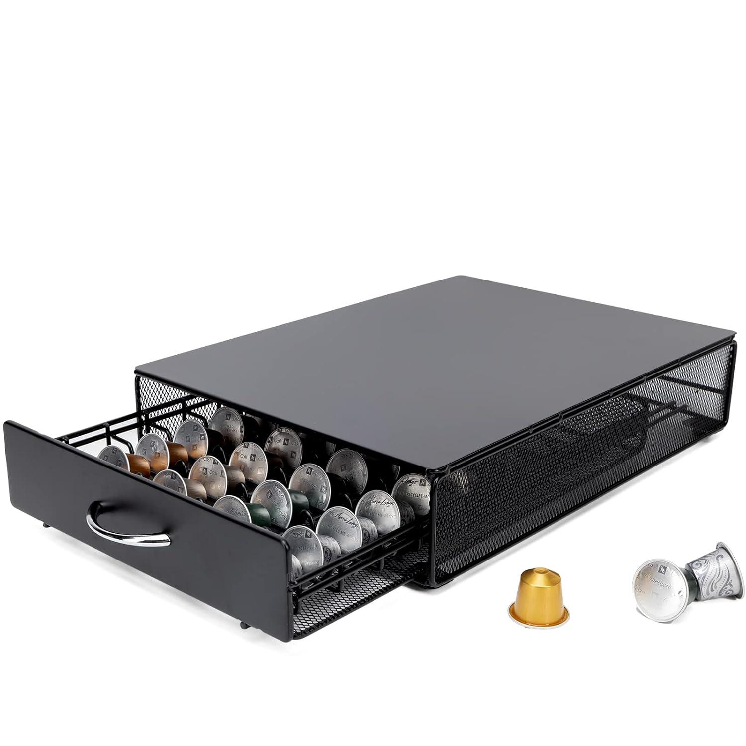 Coffee Pod Holder Storage Drawer Compatible With Nespreso Vertuoline/Lavazza Blue Capsules,40 Capacity Coffee Pods Storage Organizer for Vertuoline Pods for Coffee Station, Black.