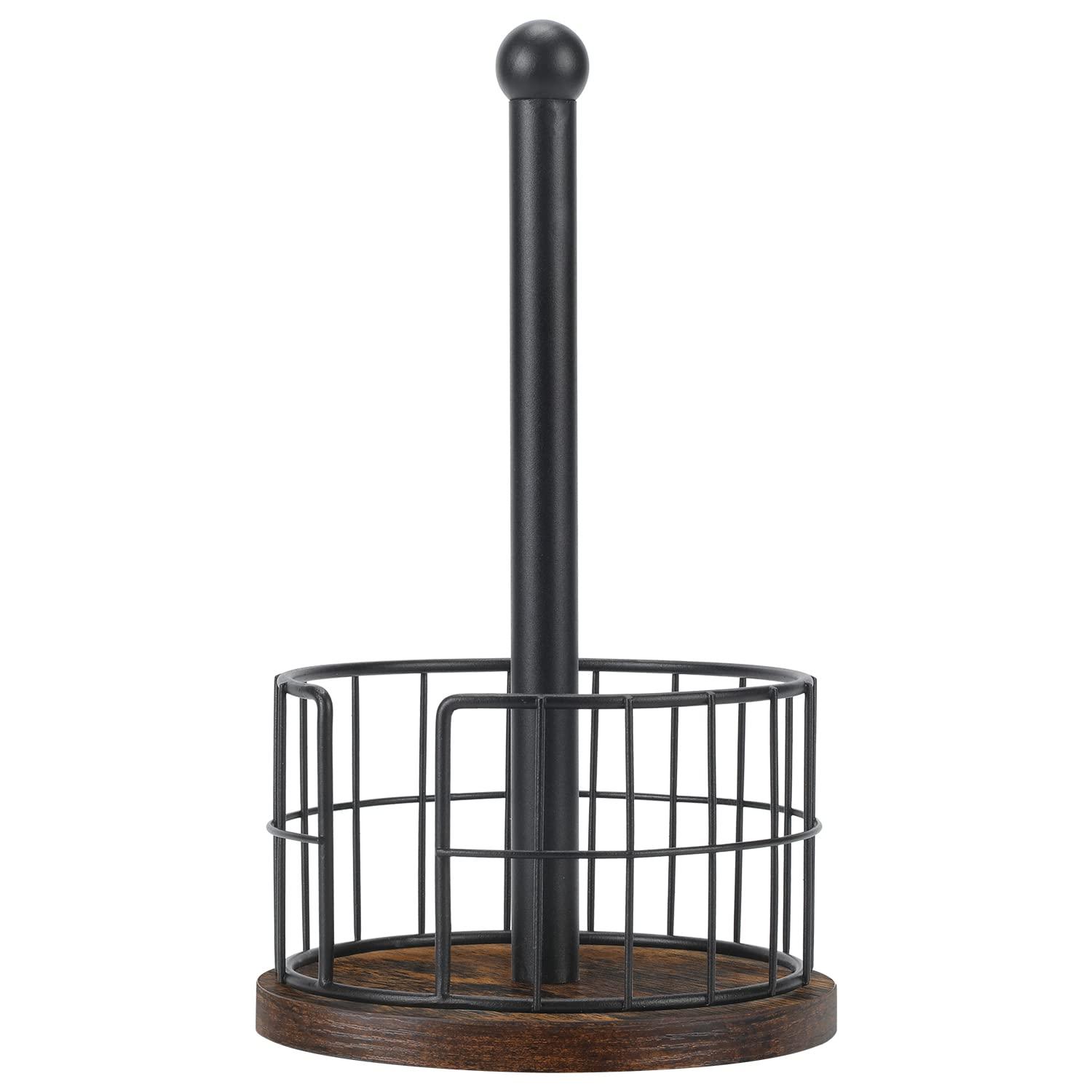 One Allium Way® Paper Towel Holder Countertop, Standing Paper Towel Roll Holder For Bathroom, Paper Towel Rack With Heavy Duty Wooden Base For Kitchen Counter, Fits Standard Or Jumbo-Sized Rolls,(Brown)