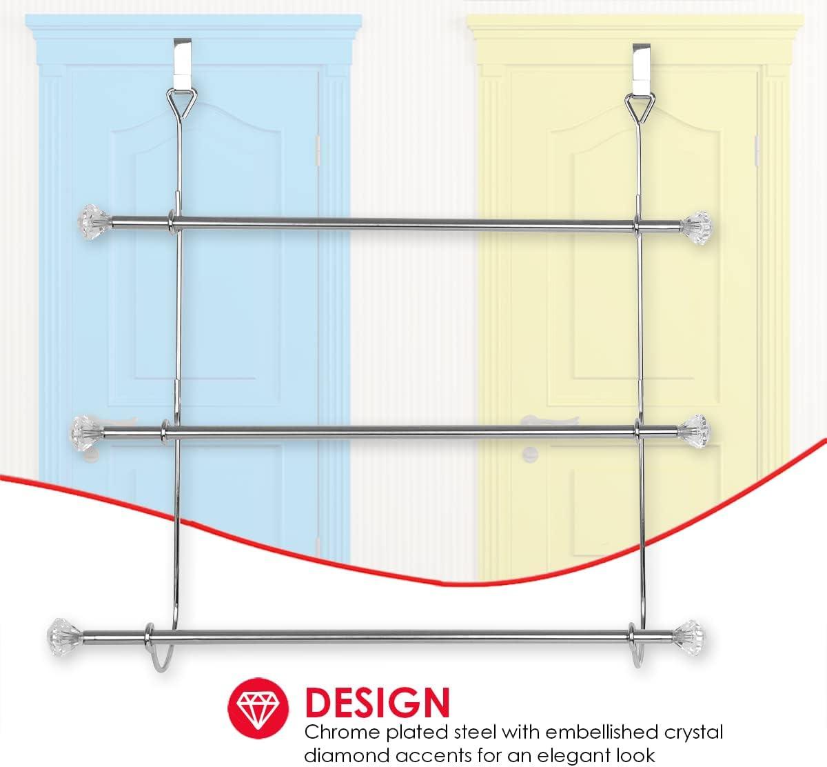 Chrome Over-the-Door 3-Tier Towel Rack with Crystal Accents