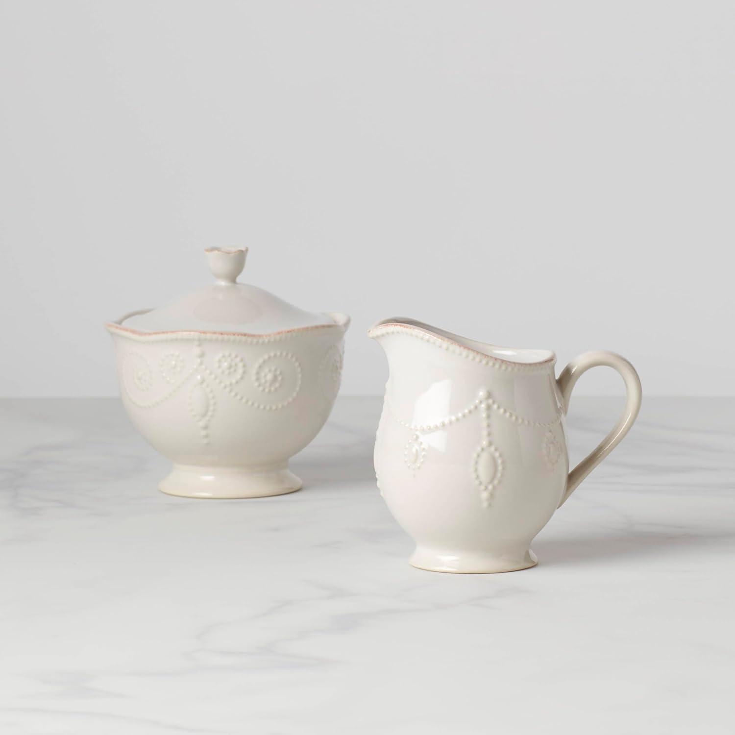 French Perle White Sugar and Creamer Set