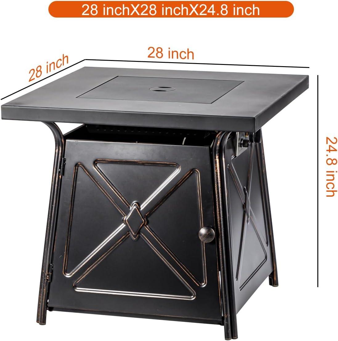 28" Black Iron Propane Fire Pit Table with Lava Rocks