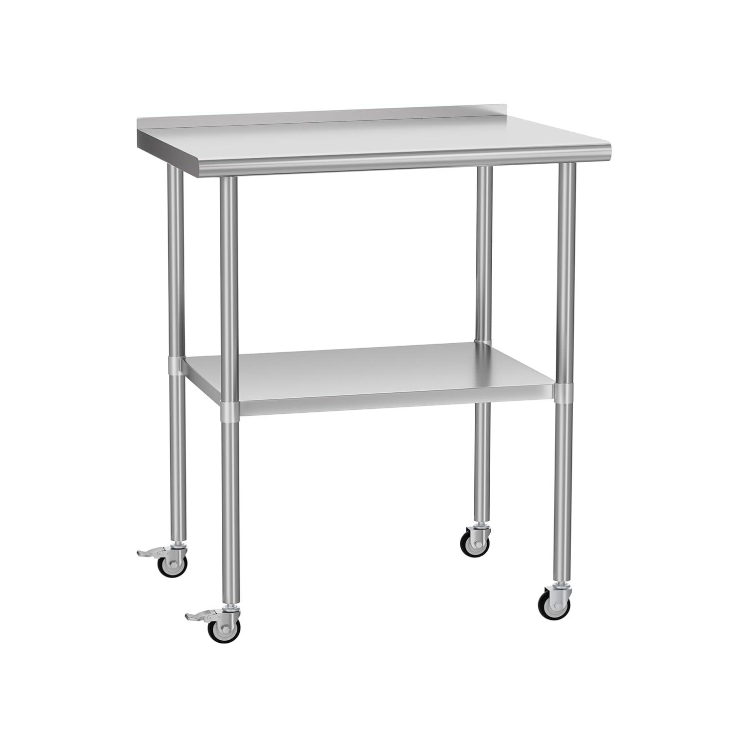 Heavy Duty Stainless Steel Kitchen Prep Table with Adjustable Undershelf and Wheels