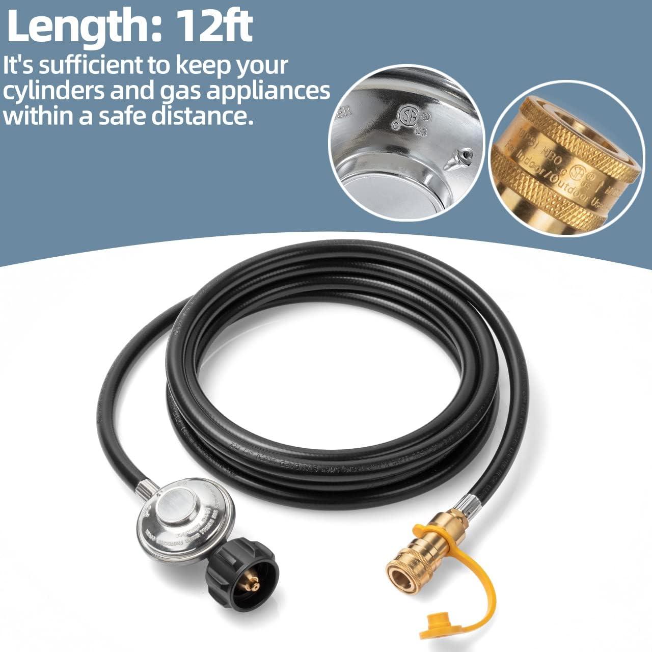 Uscover 12ft Propane Hose with Regulator -3/8 Quick Connect Disconnect and QCC1 Replacement for Mr. Heater Big Buddy Heater , Type 1 Connection x Quick Connect Fittings