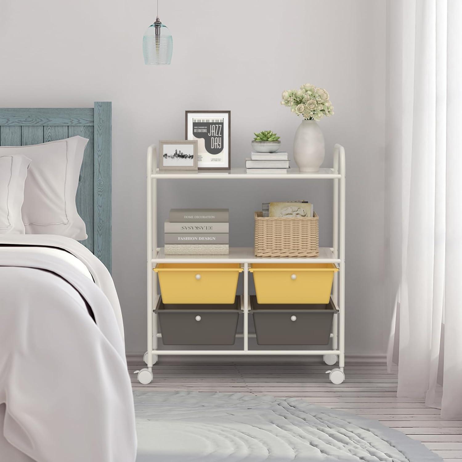 Kadyn Filing Storage Organizer,File Storage Organizer,File Cabinet,4 Drawers Shelves Rolling Storage Cart Rack-Yellow