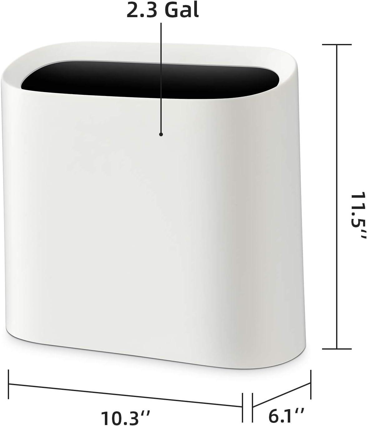 Slim White Rectangular Plastic Bathroom Trash Can