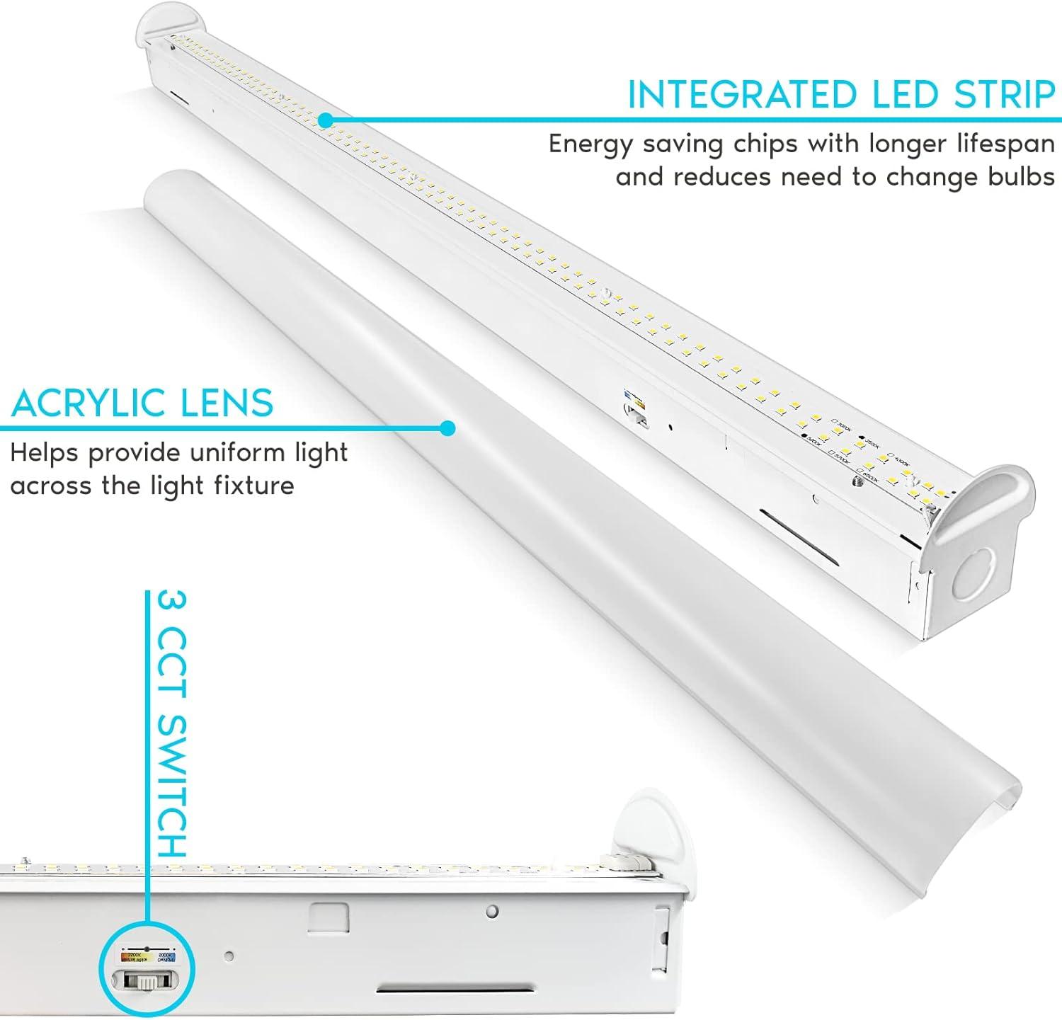 Luxrite 3FT Slim LED Shop Light, 25W, 3450 Lumens, 3 Color Selectable 3500K-5000K, 0-10V Dimmable, Damp Rated UL Listed