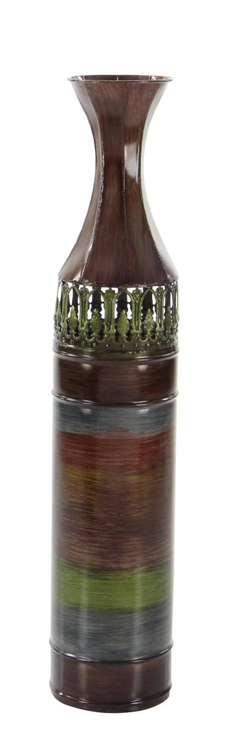 DecMode 34", 31", 28"H Tall Ombre Bronze Metal Vase with Laser Cut Antefix Design, Set of 3