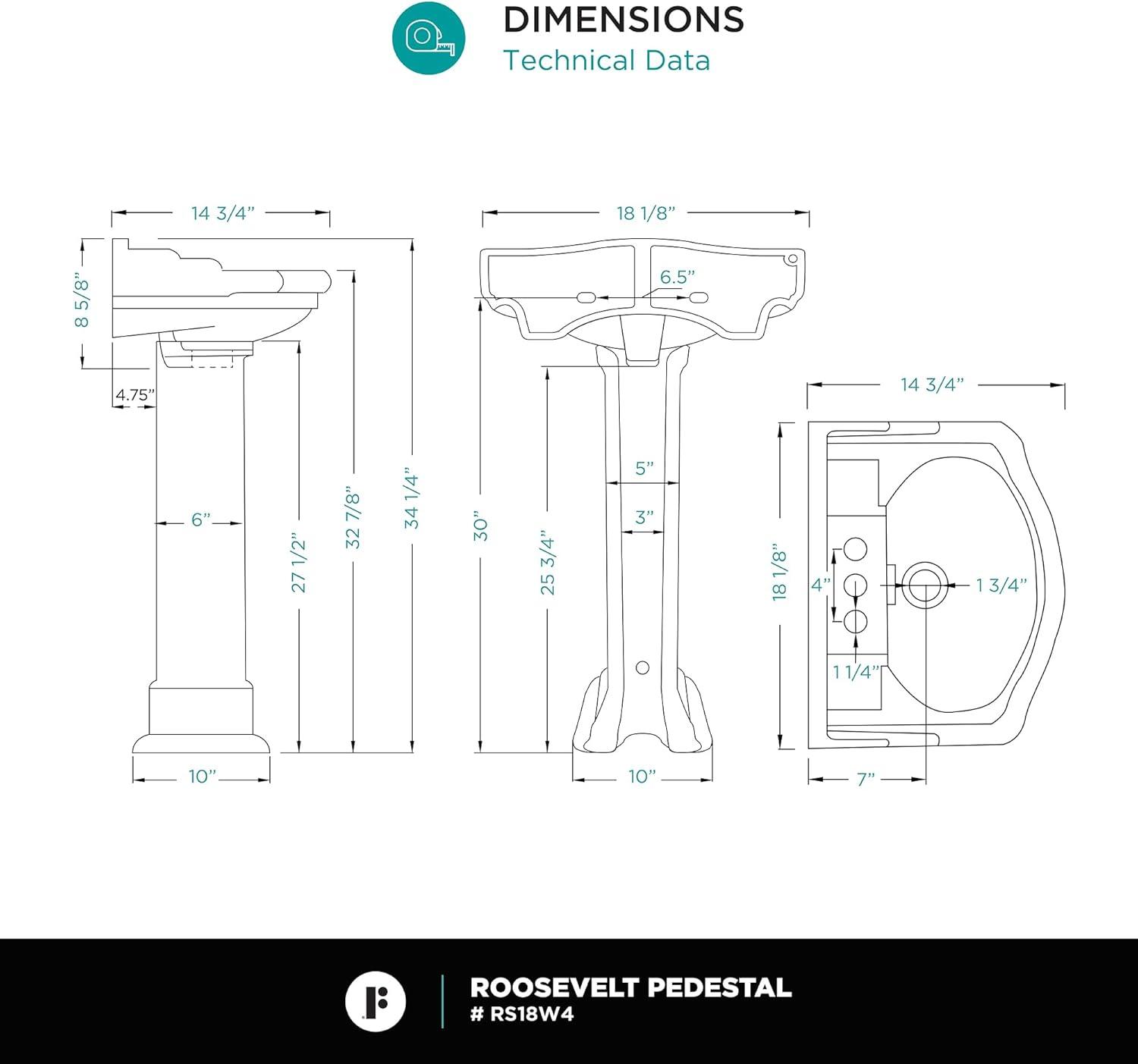 White Ceramic Pedestal Sink with 3-Hole Faucet