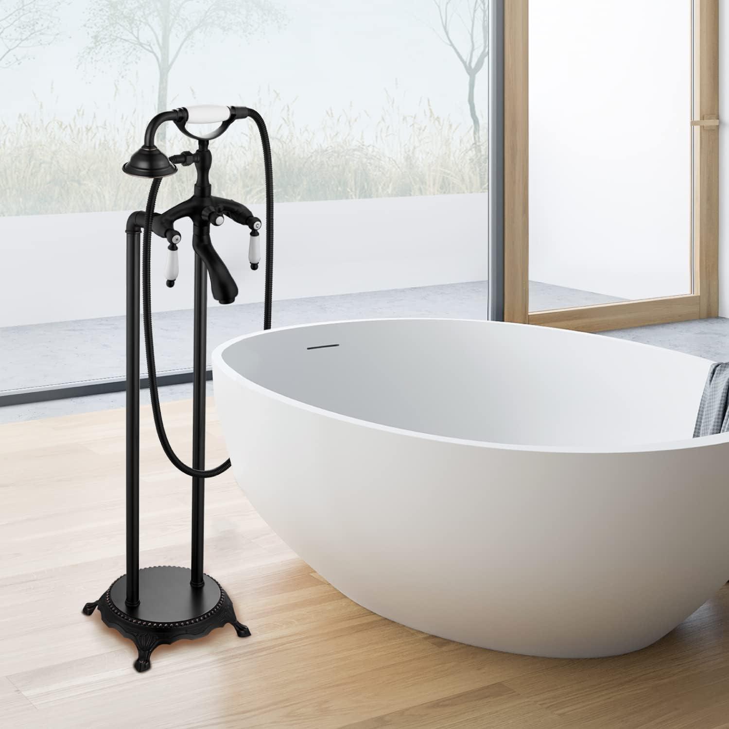 Oil Rubbed Bronze Freestanding Bathtub Faucet with Handheld Shower