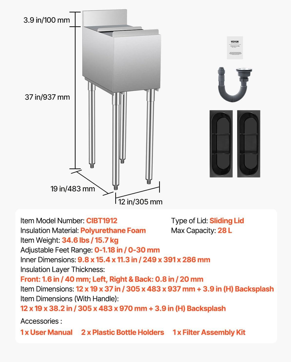 VEVOR 32qt Rolling Ice Chest Cooler Cart Outdoor Stand Up Cooling Bin on Wheels