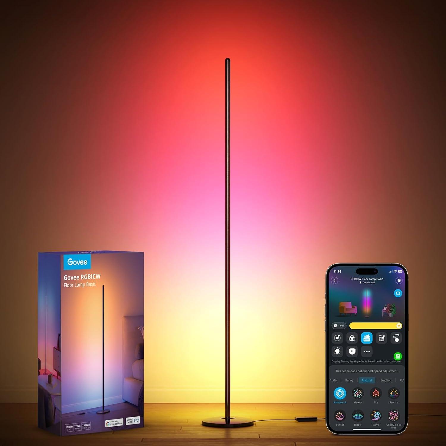 Black LED Floor Lamp with Smart Control and Music Sync