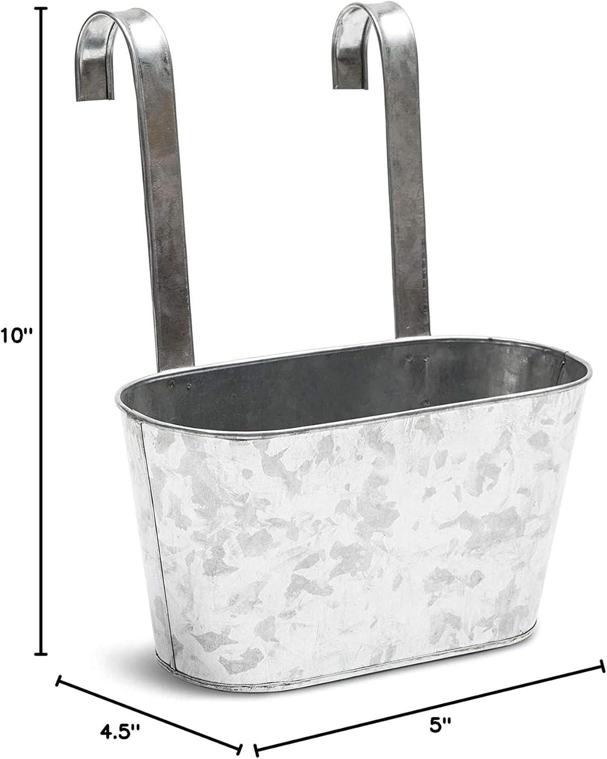 Juvale 2 Pack Galvanized Metal Hanging Bucket Planter Flower Pots for Railing, Fence, Balcony, Wall Decor, and Garden, 5 x 4.5 x 10 In