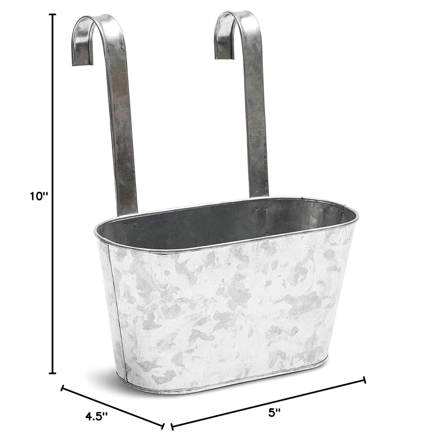 Juvale 2 Pack Galvanized Metal Hanging Bucket Planter Flower Pots for Railing, Fence, Balcony, Wall Decor, and Garden, 5 x 4.5 x 10 In