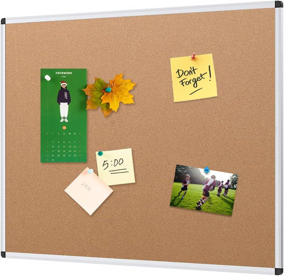 Rectangular Cork Notice Board with Silver Aluminium Frame, 24 x 18 Inches