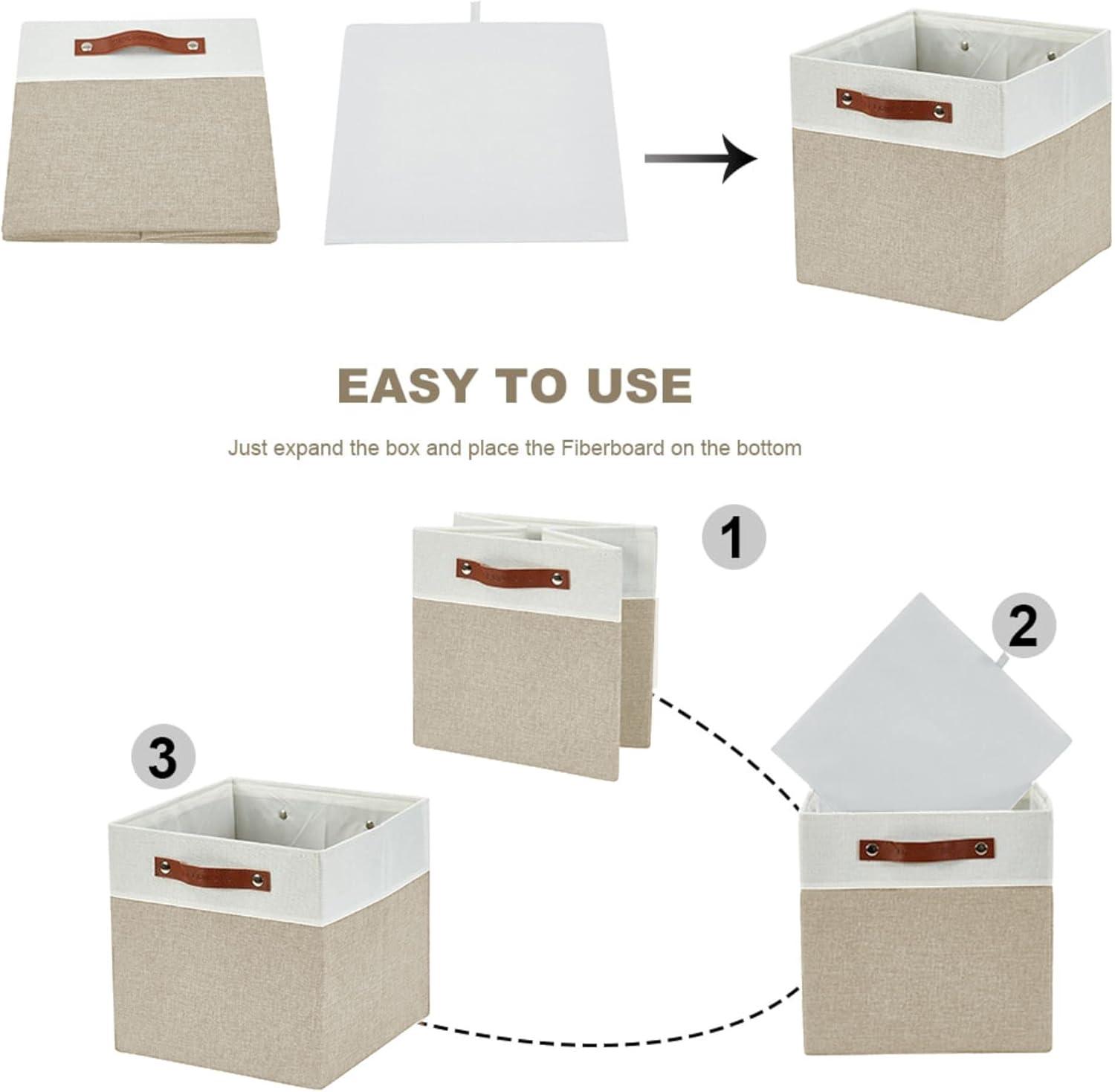 DECOMOMO Fabric Cube Storage Bins - Storage Baskets for Shelves, Cube Storage Organizer for Kallax and Cubbies (Beige & White, 11 inch Cube) - 4 Pack