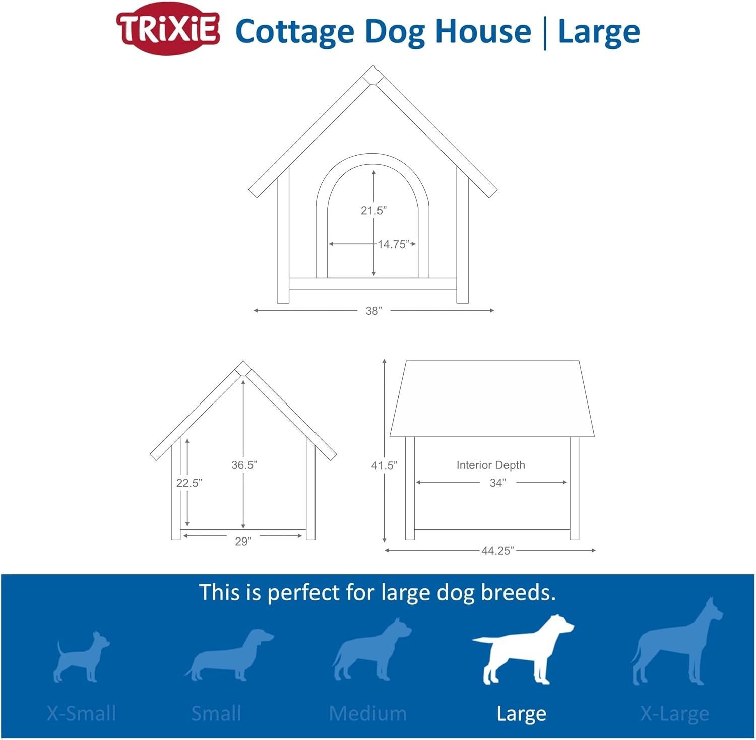 TRIXIE Weatherproof Outdoor Cottage Dog House, Elevated Floor, Peaked Roof