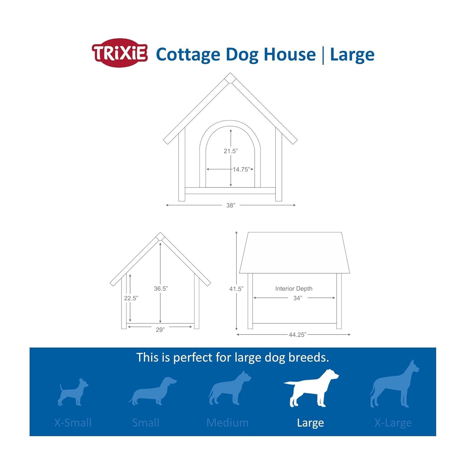 TRIXIE TRIXIE Weatherproof Outdoor Cottage Dog House, Elevated Floor, Peaked Roof
